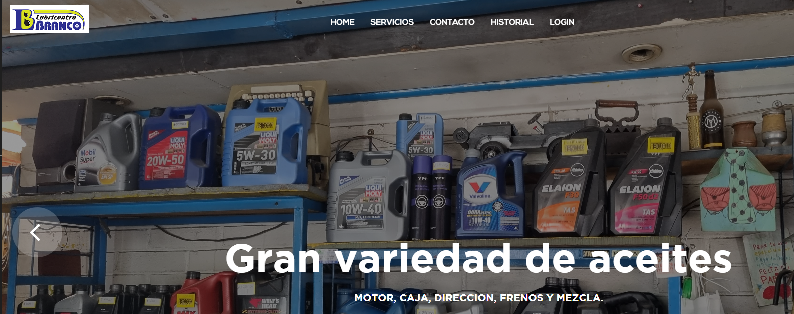 Captura de pantalla del Sistema de gestión para Lubricentro